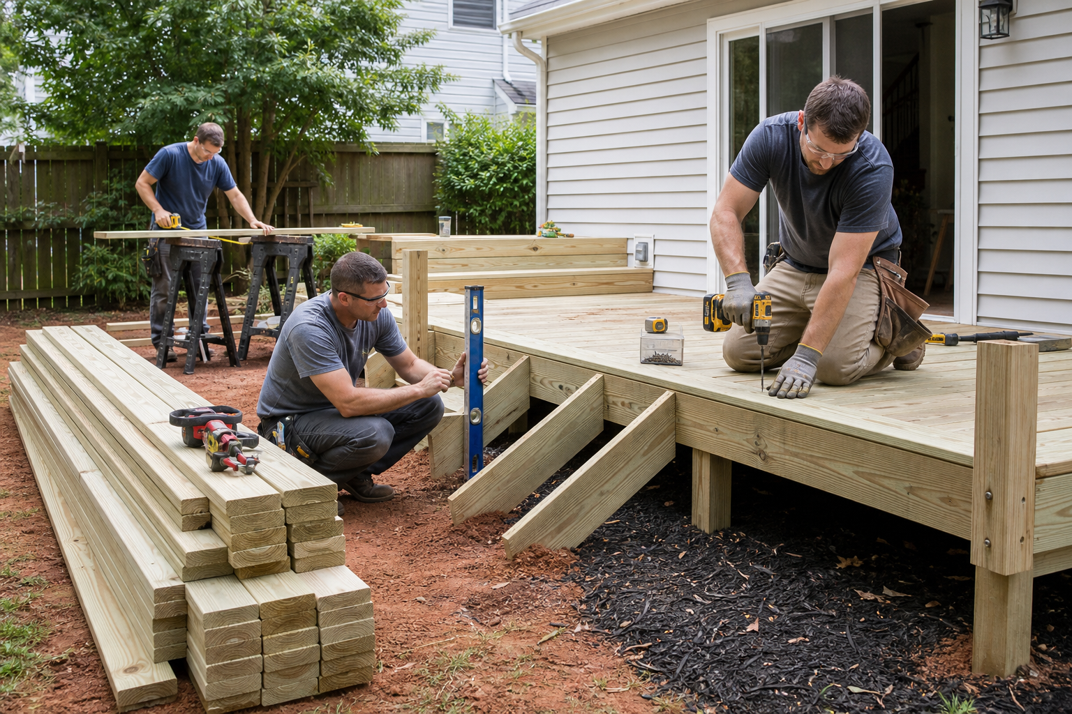 Deck construction and repair work in progress