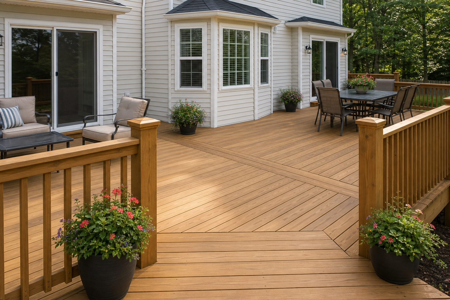 Deck connection between two backyard living areas