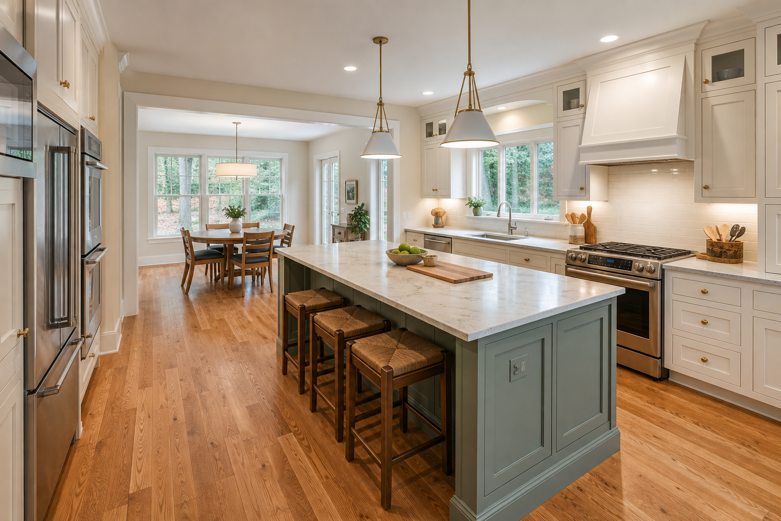 Cary kitchen remodel with island and connected breakfast area