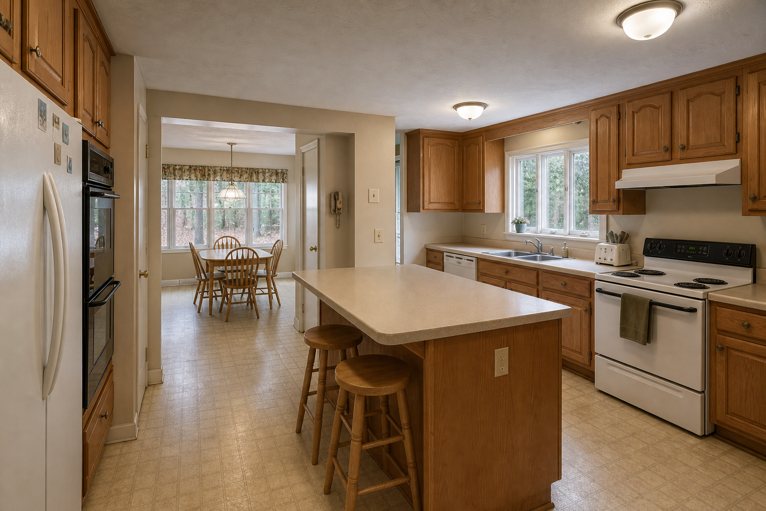 Dated kitchen and breakfast room before remodeling